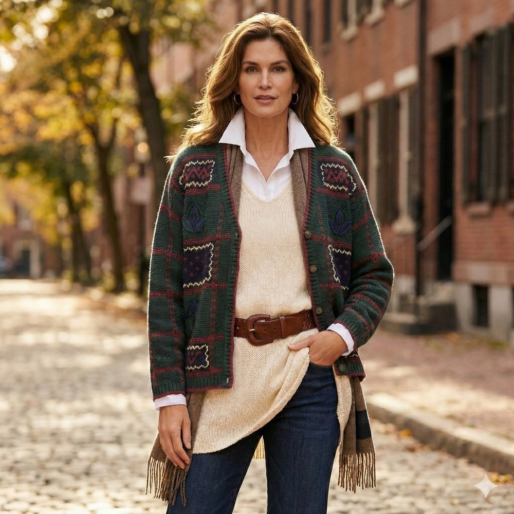 Women's Green Patterned Cardigan Sweater